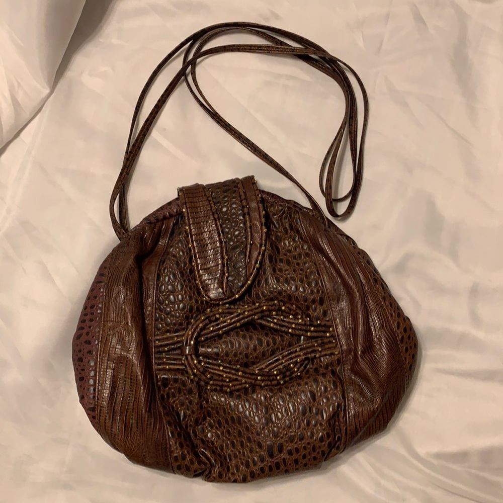 Vintage!! 100% Leather! Unique animal print purse with double straps